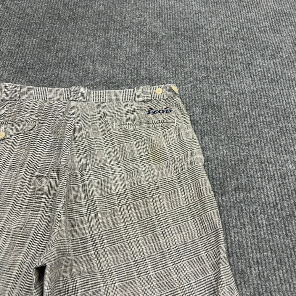 Vintage Izod Shorts Mens 36 Black White Cotton Plaid Pleated Golf Preppy Style